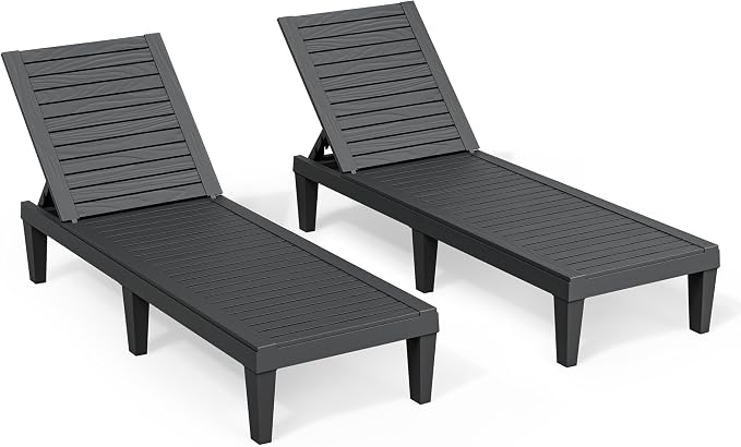 Outdoor Lounge Chairs Set of 2, 5-Position Adjustable Tanning Chairs - Image 2