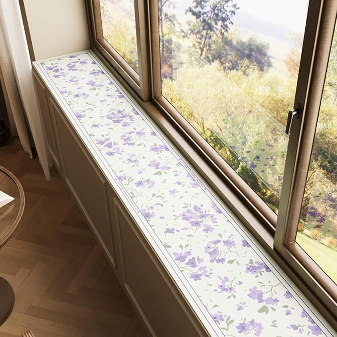 Floral Print Window Sill Cushion – Ultra-Narrow Waterproof Pad by BANEBOR