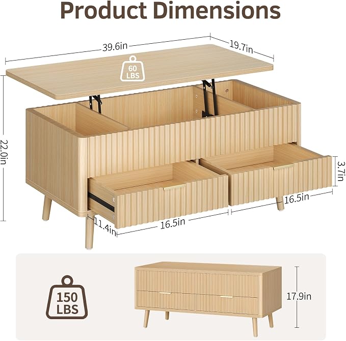 Lift Top Coffee Table with Storage - Image 2