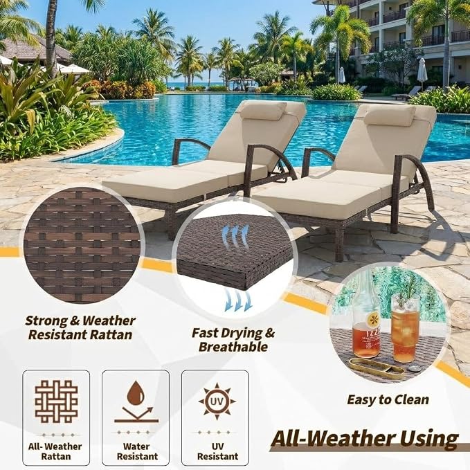 GarveeLife Outdoor Wicker Chaise Lounge Chair - Image 6