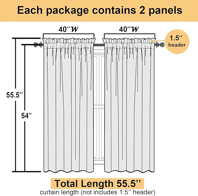 Lecloud Charcoal Grey Sheer Curtains 54 Inch Length 2 Panels, Light Filtering - Image 3