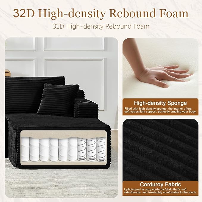 134 Inch Modular Sectional Sleeper Sofa, Boneless Cloud Couch - Image 3