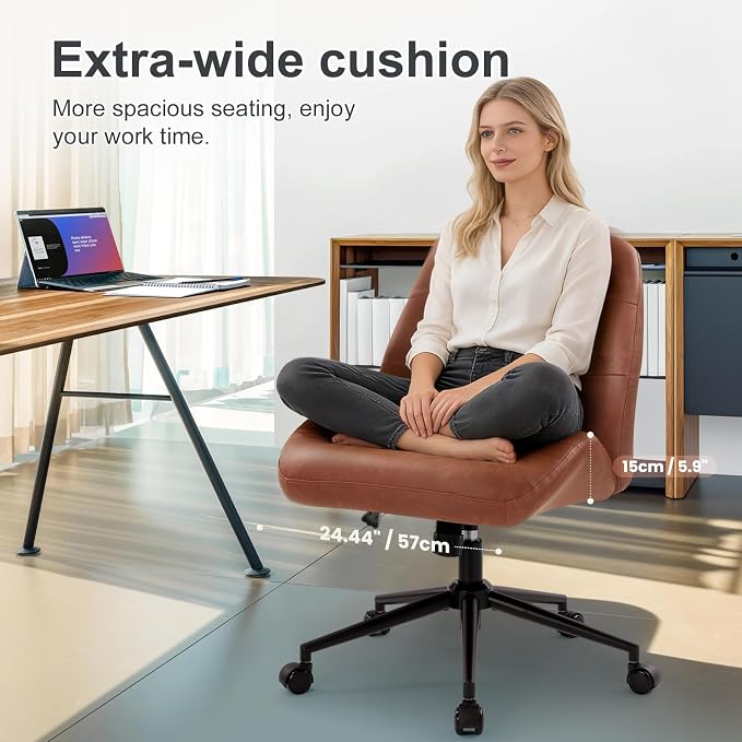 IWMH Leather Office Chair with Removable Armrests，Mid-Back Ergonomic Desk Chair - Image 6