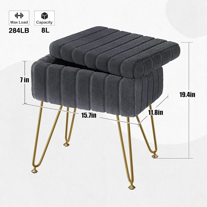 Greenstell Vanity Stool Chair Faux Fur - Image 3