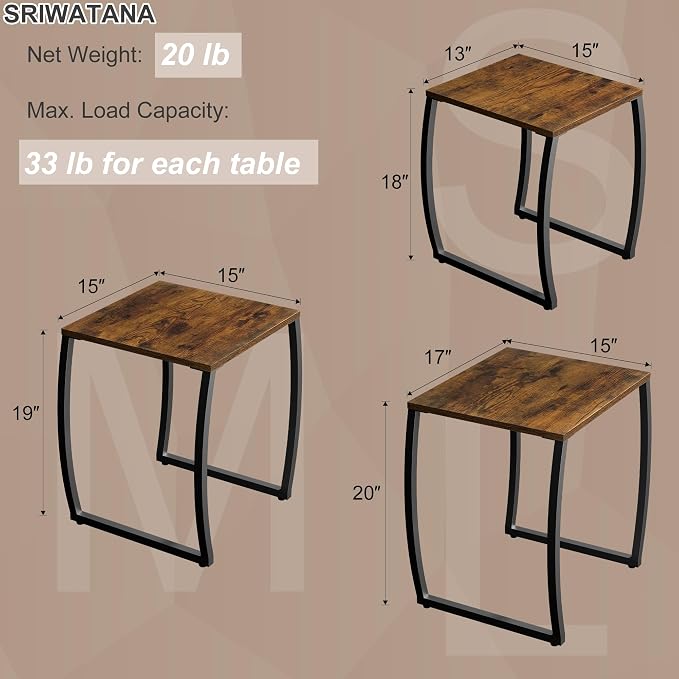 SRIWATANA Nesting Tables, Vintage Side End Tables Living Room, Coffee Snack - Image 3