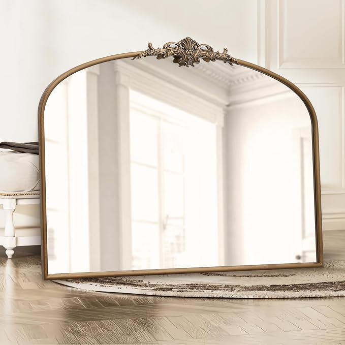 Besdomus Vintage Arched Gold Mirror: 40"x29" French Large Matt Gold Antique - Image 6