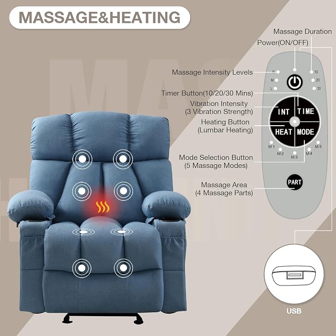Massage Rocking Recliner Chair, Ergonomic Recliners Sofa - Image 4