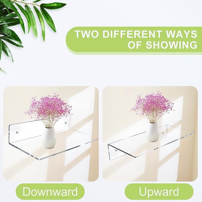 Jansburg 12 Inch L-Shaped Acrylic Floating Shelf Clear Wall Mounted Shelves - Image 4