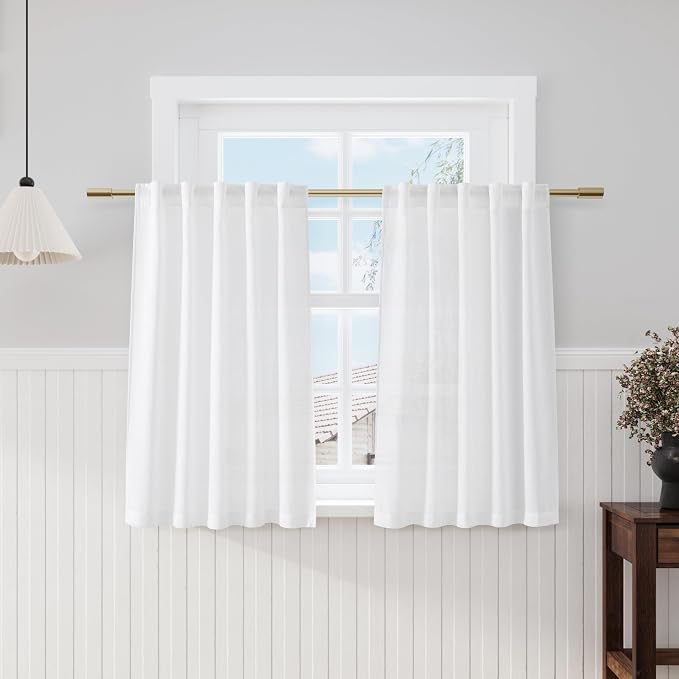 Nanspring White Curtains 45 Inch Long, 2 Panel by Nanspring