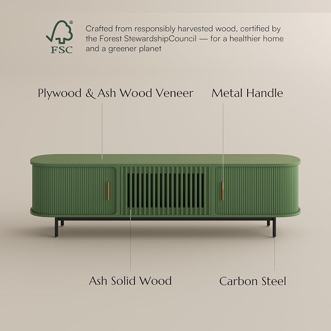 POVISON Fully-Assembled Modern Green TV Stand - Image 7