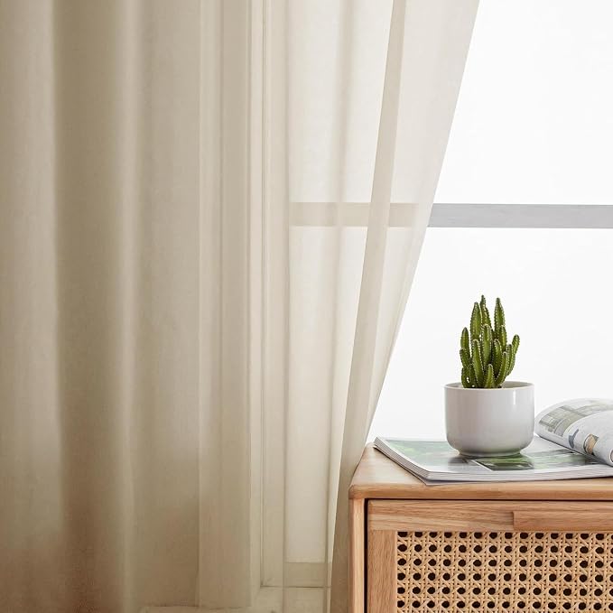 Aiyufeng Taupe Sheer Curtains 72 Inches Long 2 Panels Set, Semi Transparent - Image 7