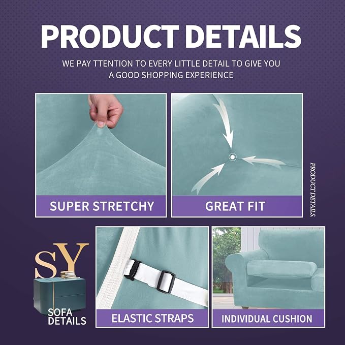 ZNSAYOTX Luxury Velvet Couch Cover 4 Piece Stretch Sofa Covers - Image 4