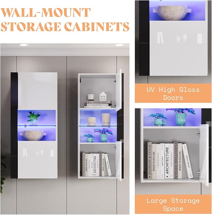 AMERLIFE 3-Piece Modern Wall Unit Entertainment Center Set, High Gloss 80" - Image 3
