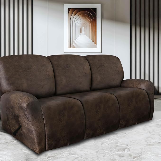 ANARACHON Leather Look Recliner Couch Cover 8-Piece Recliner Sofa Slipcovers 3 - Image 2