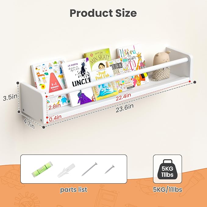 upsimples 2 Pack Nursery Book Shelves, 23.6 Inch Floating Bookshelves - Image 3