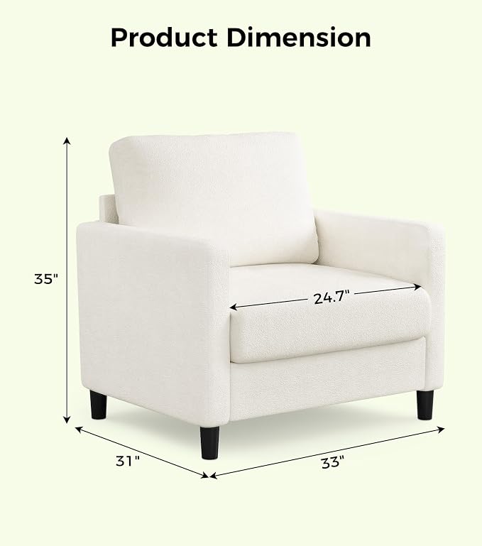 Welzona Sofa Accent Chair, Tool-Free Setup Living Room Accent Chairs, Comfy Arm - Image 2