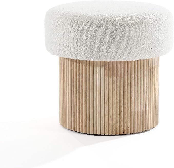 LuxenHome Storage Ottoman, 15.5"W x 15.5"H Modern Upholstered Padded Ivory - Image 8