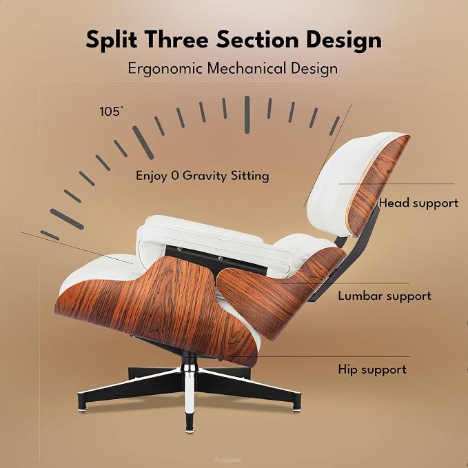 Top Grain Leather, Mid Century Chaise Lounge Chair and Ottoman, Modern Chair - Image 6