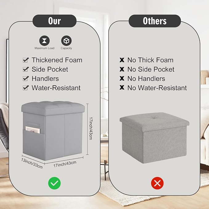 Ottoman with Storage, Ottoman Foot Rest Stool with Handles & Side Pocket. - Image 5