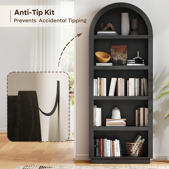 Bestier 76" Tall Arched Bookshelf, 5 Tier Arched Bookcase - Image 7