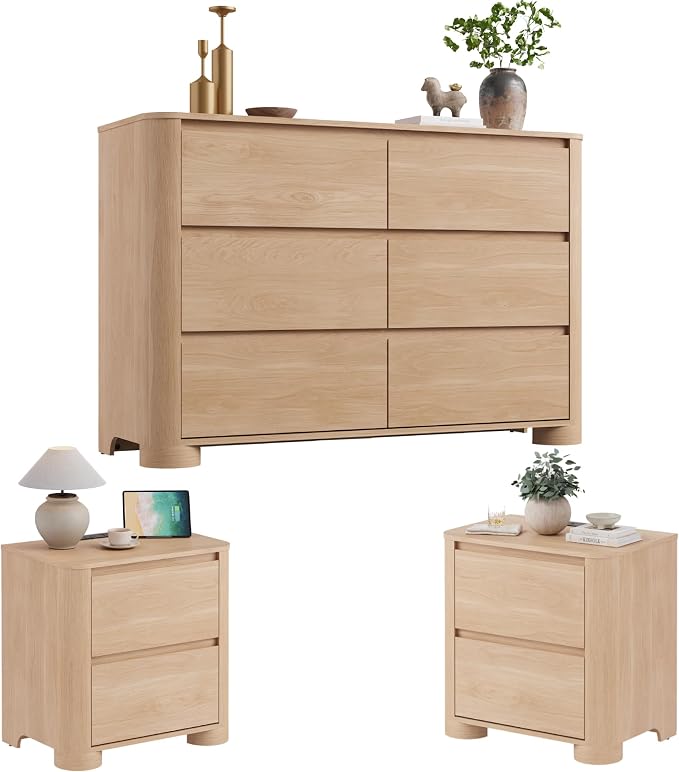 YANSNWO Modern Minimalist Dresser and Nightstand Sets 3 Piece Bedroom Set by YANSNWO