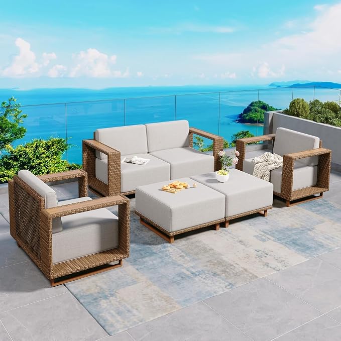 SUNSHINE VALLEY Patio Furniture Set, Outdoor Sectional Wicker Sofa by SUNSHINEVALLEY