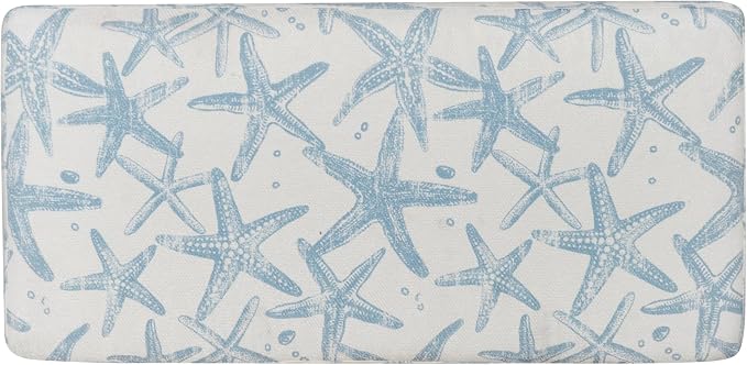 Linon Stephanie Cream and Light Blue Starfish Fully Upholstered Bench - Image 13