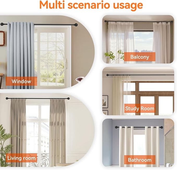 Curtain Rods for Windows 28 to 48 Inch, 2 Pack 5/8'' Diameter Heavy Duty Metal - Image 6