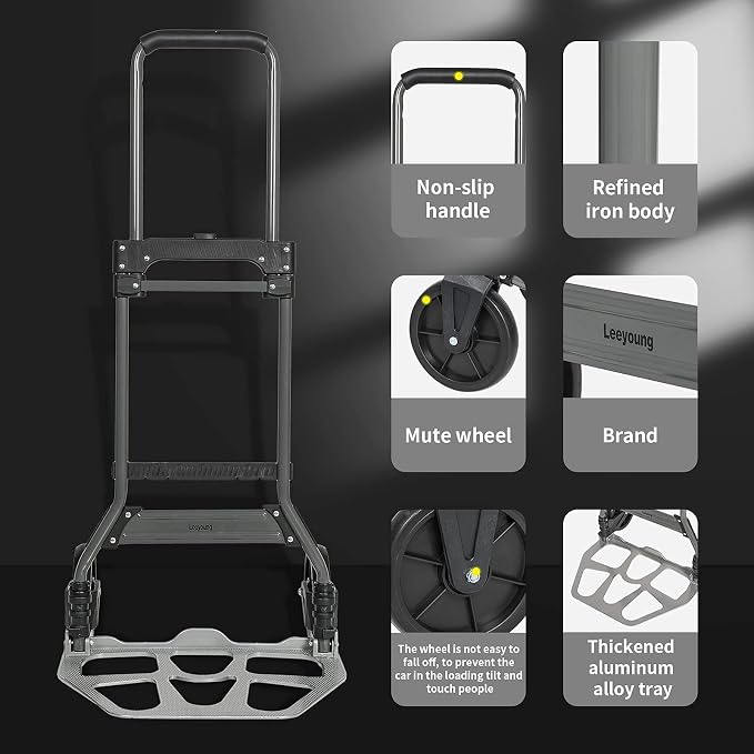 Leeyoung Folding Hand Truck and Dolly, 264 Lb Capacity Heavy-Duty Luggage - Image 4