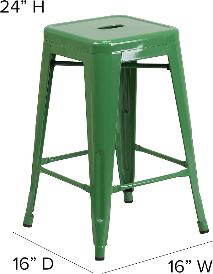 Flash Furniture Kai Commercial Grade 24" High Backless Green Metal - Image 3