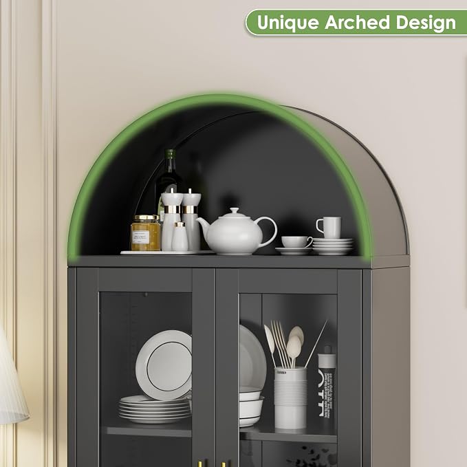 73" Black Metal Arched Display Cabinet - Image 7
