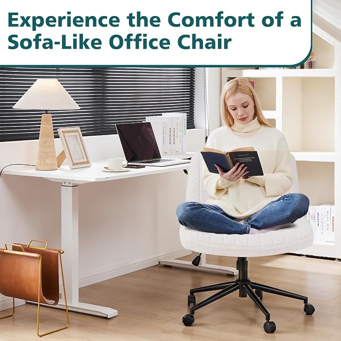 OLIXIS Criss Cross Chair with Wheels Wide Cross Legged Office Desk Vanity Chair - Image 6