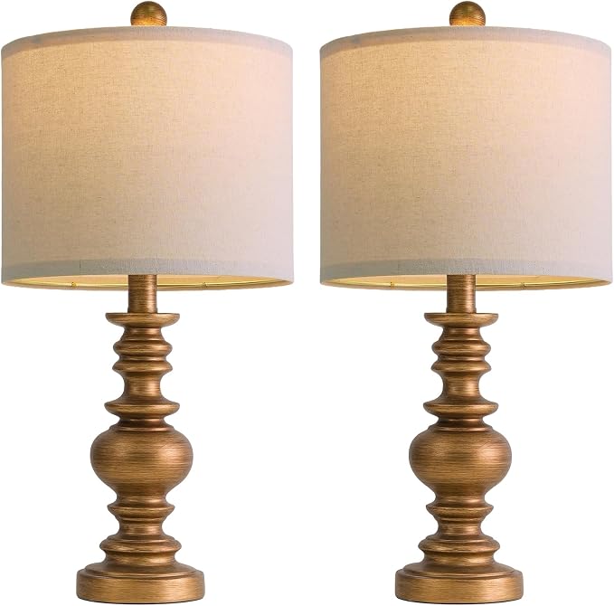 BOBOMOMO 20" Antique Gold Table Lamps Set of 2 – Handcrafted Vintage Bedside - Image 8