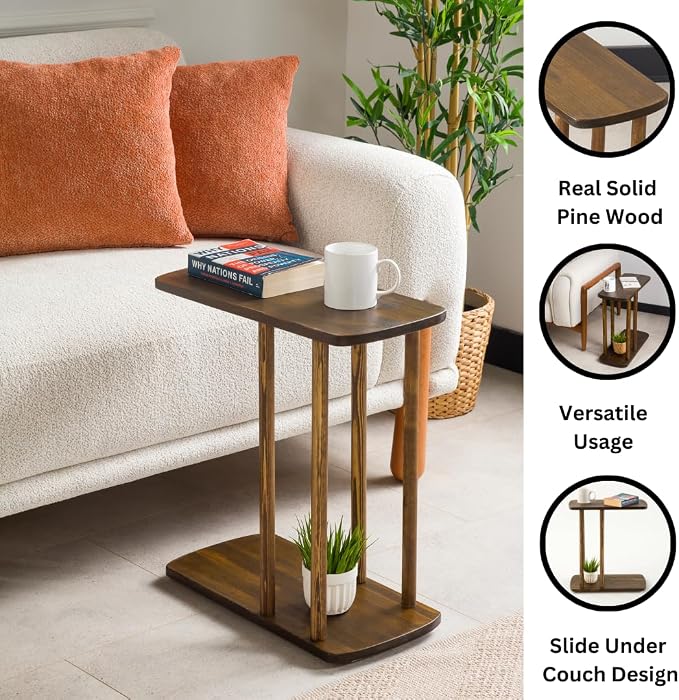 C-Shaped Solid Wood End Table, Side Table - Image 5