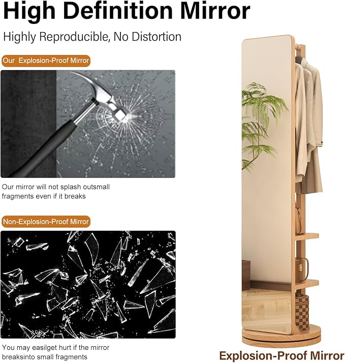 WoodsWhisper Full Length Mirror Coat Rack Solid Wood Floor Mirror 70"x16" Full - Image 8