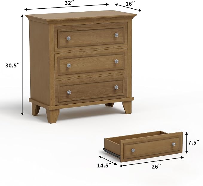 IDEALHOUSE 3 Drawer Dresser, Wooden Storage Chest of Drawers - Image 2
