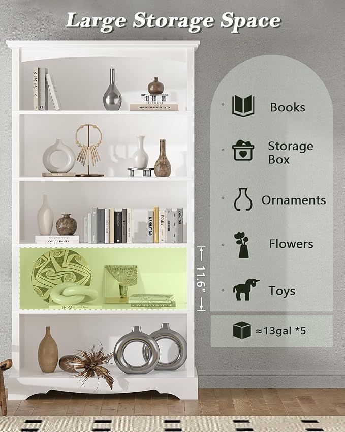TVU 5-Tier Wooden Bookshelf, 31.5" W x 65" H ×9.9" D Bookshelf - Image 4