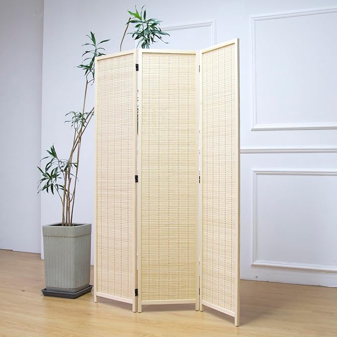 Furnnylane 3 Panel Room Divider and Folding Panel Screen, Bamboo Panel Divider by Furnnylane