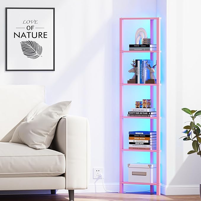 TUTOTAK Corner Shelf with LED Light, 6-Tier Corner Bookshelf - Image 8