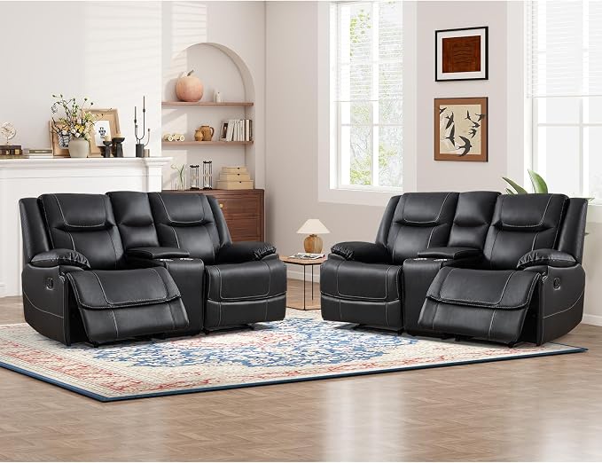 ANJ Geniune Leather Manual Loveseat Recliner Sofa Set of 2 by ANJ