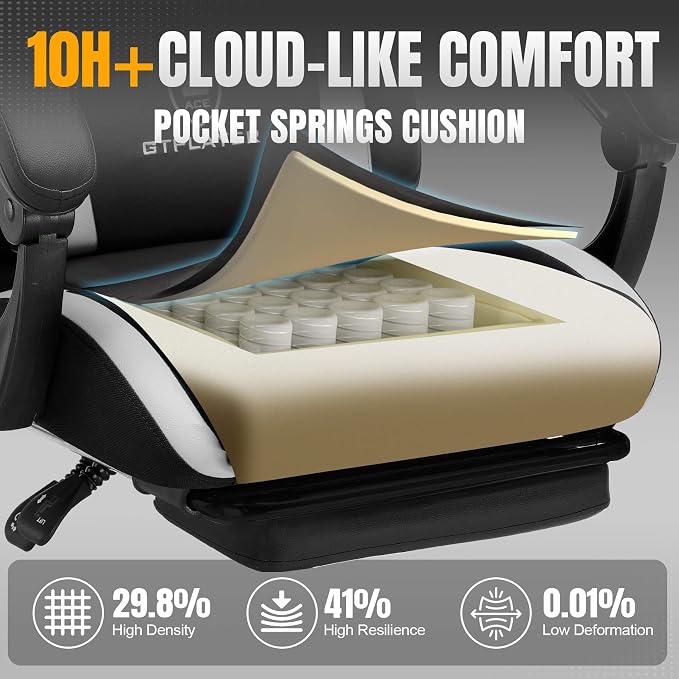 GTPLAYER Gaming Chair with Pocket Spring Cushion, Leather Office Chair with - Image 4