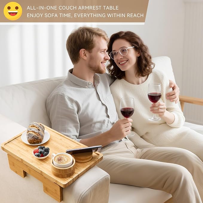 GEHE Real Bamboo Couch Armrest Table, 15.4"x9.8" Couch Arm Tray Table, 3 in 1 - Image 6