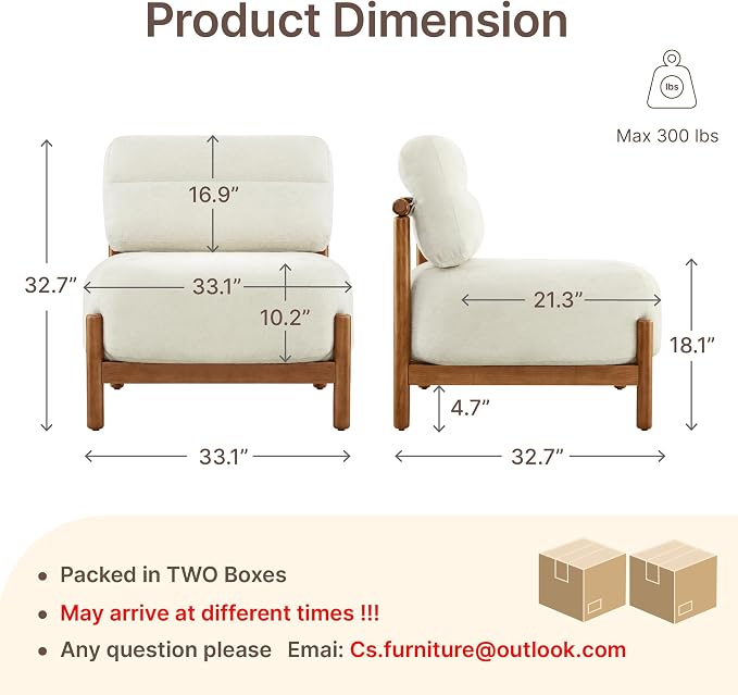 Mid Century Modern Accent Chair Set of 2, Upholstered Armless Lounge Chair - Image 2