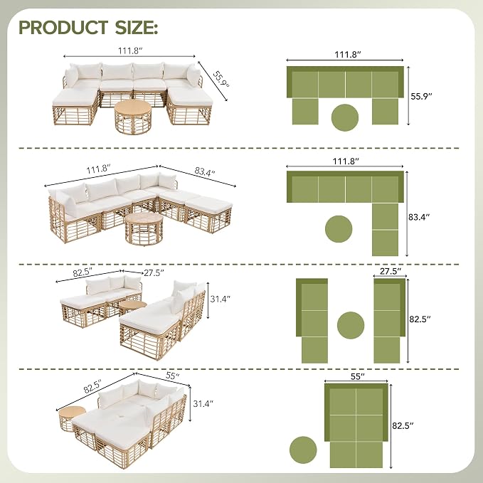 7 Pieces Outdoor Patio Furniture Sectional Sofa Set - Image 4