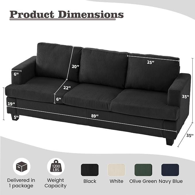 Apicizon 89" Modern Sofa Couch Set, Corduroy Couch 2 Piece Sofa Set - Image 2