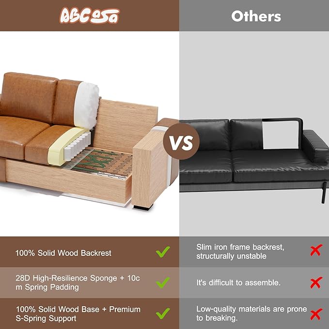 ABCASA Loveseat Set of 2, Living Room Furniture Set, Oversized Faxu Leather Sofa - Image 6