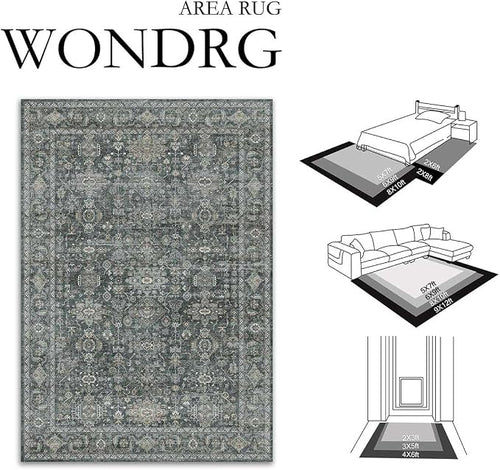5x7 Washable Area Rug for Living Room Bedroom Vintage Black Grey Soft Low Pile - Image 2