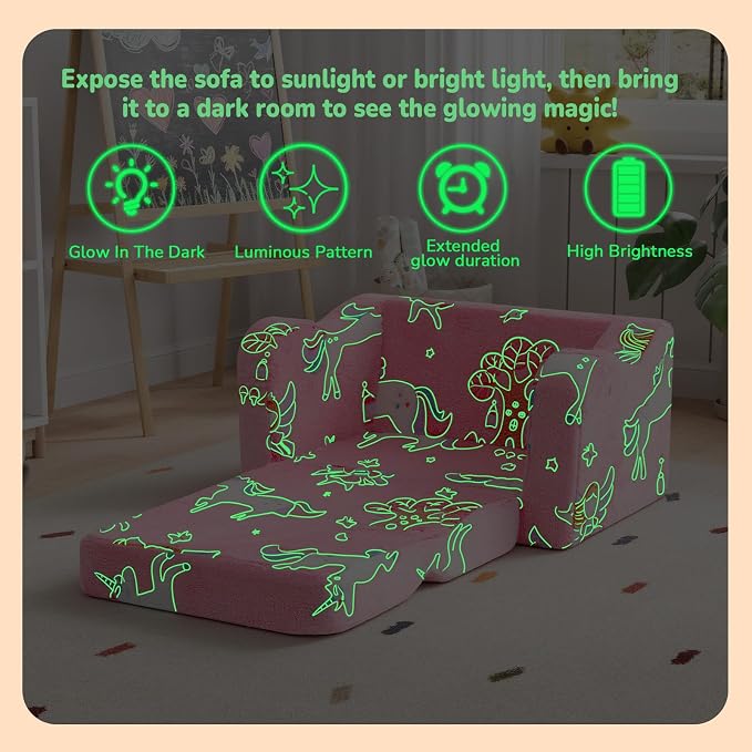 MeMoreCool Glowing Pink Fairy Kids Chair, 2-in-1 Fold-Out Kids Couch and Sofa - Image 4