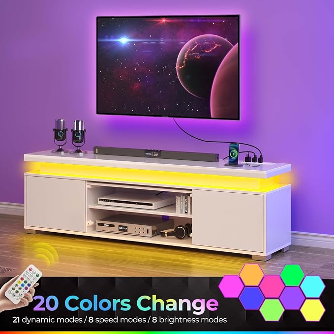 Rolanstar TV Stand with LED Lights & Power Outlet, Modern Entertainment Center - Image 4