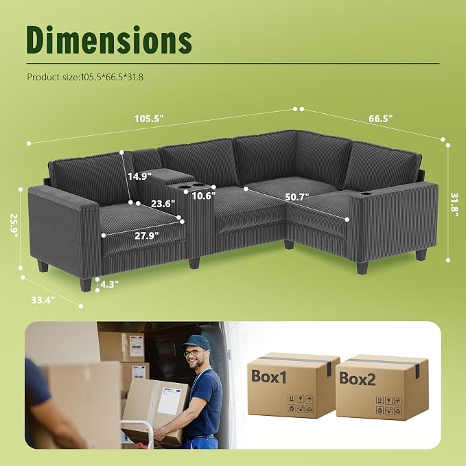 Ball & Cast 105.5" L-Shaped Sectional Sofa Bed - Image 2